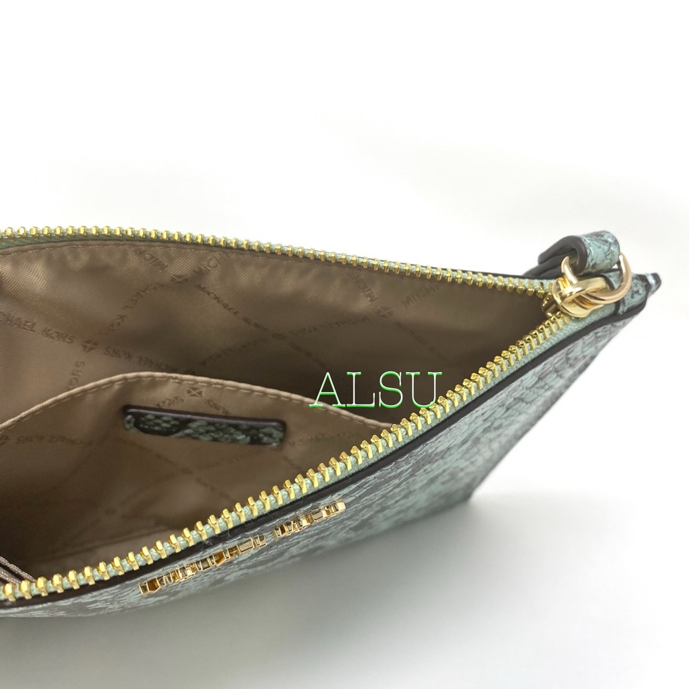 🎄 SANTA’S DEAL 🎄 Michael Kors Clutch ZIP XL Embossed Leather Jade 35S0GTVW4G - Picture 5 of 8